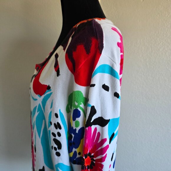NEW Joseph A Sweater Cardigan Button Soft Artsy Floral Colorful Plus Size 1X - Picture 4 of 8